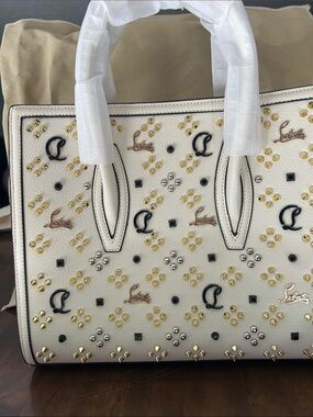 Inspired Style  White Leather Studded Logo Tote